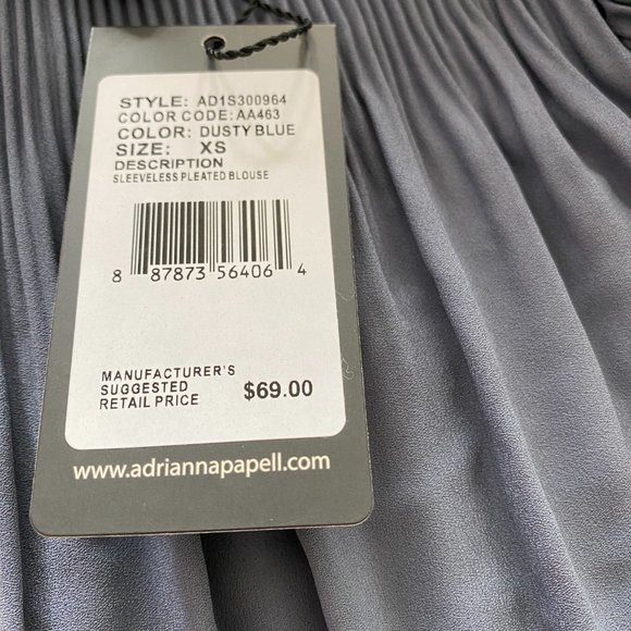 ADRIANNA PAPELL Pleated Sleeveless Tank Top In Dusty Blue XS NWT - Picture 5 of 7